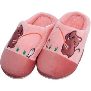 Imagem de Pantufas Chinelo Gatinho Pelúcia Sapato De Inverno Infantil Rosa - 28-29