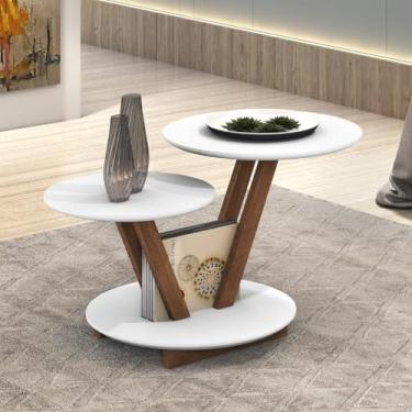 Imagem de Mesa de centro Decorativa Laguna Redonda com 2 Nichos em Madeira e MDF - Branco