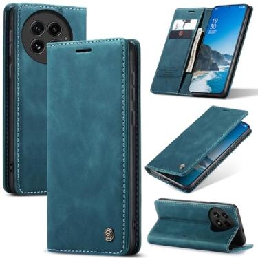 Imagem de Cracedily Capa para One Plus 13, capa de couro tipo carteira flip com suporte para cartão, fecho magnético, à prova de choque, capa protetora para celular para One Plus 13, azul-verde