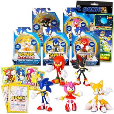Imagem de Sonic Display Figures 6 Pack - Sonic The Hedgehog Party Favors Bundle with 6 Figurines Including Sonic, Amy, Tails Cake Toppers and More Plus Stickers