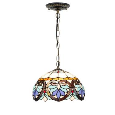 Imagem de NUODITOS Tiffany Luminária pendente de 30,5 cm de largura, candeeiro de pendurar vitral estilo antigo vitoriano, candeeiro de teto vintage para cozinha, ilha, balcão, sala de jantar, corredor