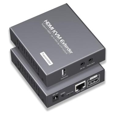 Imagem de RYXN Extensor USB HDMI KVM sobre Cat5e/6 1080P transmite até 60 m, com 2 portas USB, suporta controle remoto de mouse e teclado, ambas as extremidades possuem função extrator de áudio