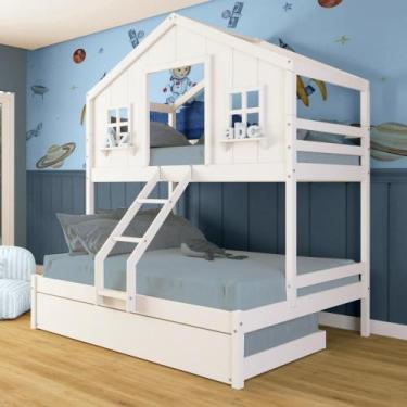 Imagem de Treliche Casal/ Solteiro Casinha dos Sonhos Madeira Maciça Branco Mega