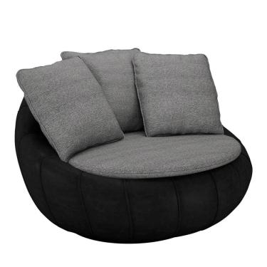 Imagem de Poltrona Para Sala Giratória Redonda Saphire M22 Linho Cinza/preto - Mpozenato
