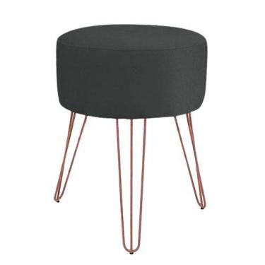 Imagem de Puff Puf Suede Preto Pé De Ferro Rosê Gold Para Sala E Hall