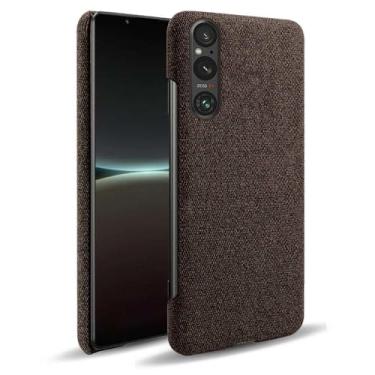 Imagem de Capa para Sony Xperia 1 V,Capa desenhada em lona,Case Protetora Ultrafina com Empunhadura Macia,Design em Tecido Antichoque e Antiarranhões-Brown