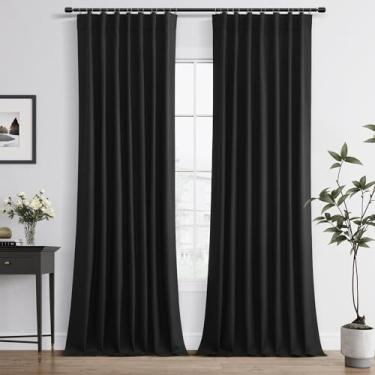 Imagem de Cortinas blecaute pretas de 227 cm de comprimento para sala de estar, quarto, tratamento de janela de linho sintético, cortinas com bloqueio de luz solar para portas de vidro deslizantes de teto ao