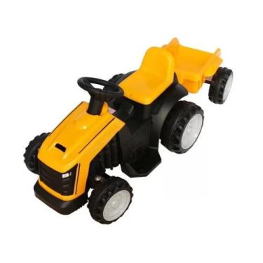 Imagem de Mini Trator Carro Eletrico Infantil Bang Toys 6v com Reboque Amarelo, 