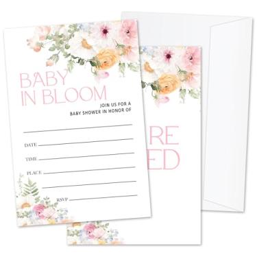 Imagem de ZSHFMY Convites florais para chá de bebê, convites de festa de revelação de gênero para meninas, 25 conjuntos de cartões de convite com envelopes, decorações de artigos de festa de anúncio de bebê -03