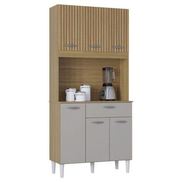 Imagem de Cozinha Kit Cassia 6 Portas E 1 Gaveta Damasco Ripado Off White- Poquema