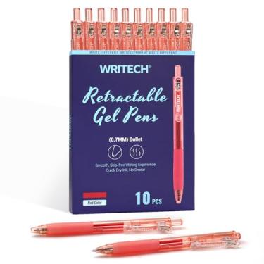 Imagem de WRITECH Canetas de tinta de gel retráteis: caneta colorida de tinta vermelha de ponta média de 0,7 mm para diário, escrita suave, ponta fina, tinta de secagem rápida, conjunto sem sangramento, 10