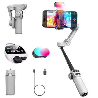 Imagem de AOCHUAN Estabilizador Gimbal Smart X2 de 3 eixos para smartphone com luz de preenchimento RGB ajustável, bastão de selfie de extensão embutido de 20 cm, tela OLED para fotos noturnas, gravação de