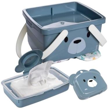 Imagem de Conjunto Infantil Porta Fraldas Descartáveis com abertura tipo fenda, Tampa com travas e Alças de Transporte + Porta Lenço Umedecido de Plástico com Fechamento Hermético de Borracha e Sistema de Abertura Facilitado + Saboneteira Infantil de Viagem com Tampa Basculante, Fechamento de Pressão e Alça d