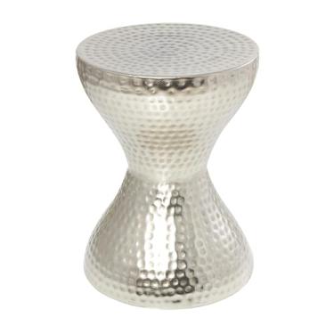 Imagem de Deco 79 Mesa industrial em forma de ampulheta, 45,72 cm A x 35,56 cm C, acabamento prateado texturizado