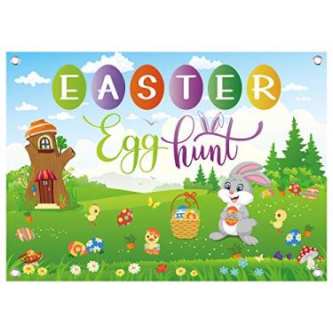 Imagem de FEPITO Faixa de caça de ovos de Páscoa, tecido extra grande de 2,3 m Faixa de Páscoa Primavera Pista de Páscoa para Ovo de Páscoa Caça Jogo Decoração de Páscoa Interior ao Ar Livre Artigos de festa de Páscoa