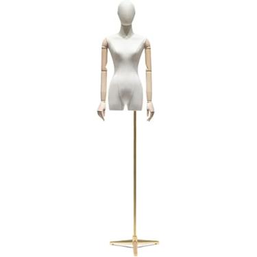 Imagem de Mannequin Dress Form com estande emparelhado com clavícula delicada, use metal para construir a base, vestido forma de mannequim para costurar roupas, jóias, tripé de ouro