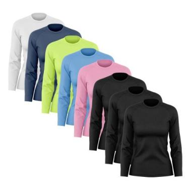 Imagem de Kit 8 Camisas Feminina Manga Longa Proteção Uv Dry Fit - Brás e Cia, M