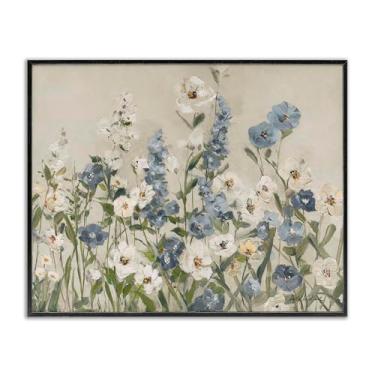 Imagem de Stupell Industries Flores de jardim em azul e branco preto emoldurado Giclee Art Design por Sally Swatland, 20 x 16