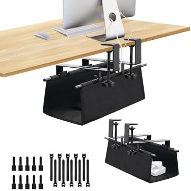 Imagem de SKYROSEXSDCT Bandeja de gerenciamento de cabos sob mesa, organizador de cabos de fixação, sem necessidade de perfuração, comporta até 10 kg, para cabos, roteadores, tiras de energia (preta, 42 cm)