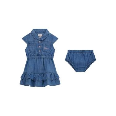 Imagem de GUESS Vestido para bebês meninas com manga cavada e calça jeans combinando, Magic Summer Blue Wash, 3 Meses