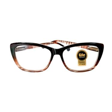 Imagem de Armação Óculos Grau p/Perto Gatinho Marrom Leopardo Para Leitura (+0.50)