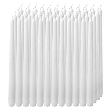 Imagem de CANDLESEE Pacote com 48 velas brancas afuniladas de 25 cm, castiçais sem cheiro e sem fumaça 7-8H longa queima – Cera de parafina ideal para casamento, férias, mesa de jantar, decoração de casa