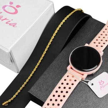 Imagem de Kit relogio digital Rosa feminino prova d agua + Pulseira laminada Dou