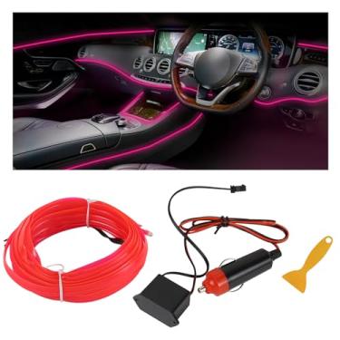 Imagem de Hbxdeco EL Wire Fita de LED para carro interior, 16,4 m RGB isqueiro neon faixa de luz automotiva, kit de iluminação ambiente de veículo eletroluminescente, acessórios de decoração de interiores para