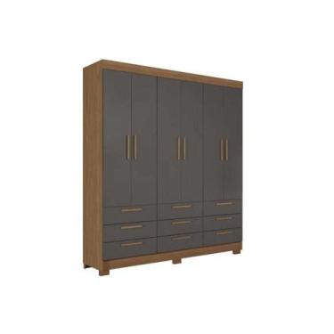 Imagem de Guarda Roupa Casal 6 Portas e 9 Gavetas c/ Pés Colombo 6.9 Jatobá/Graf