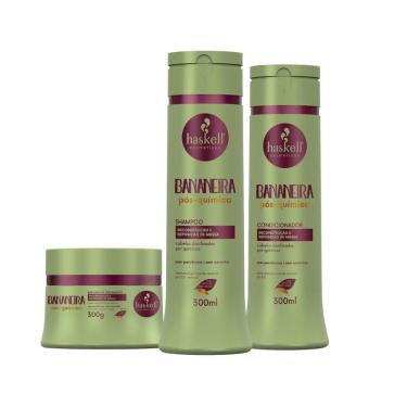 Imagem de Kit Shampoo Condicionador E Máscara Bananeira Pós Química Cabelos Danificados Haskell 300ml