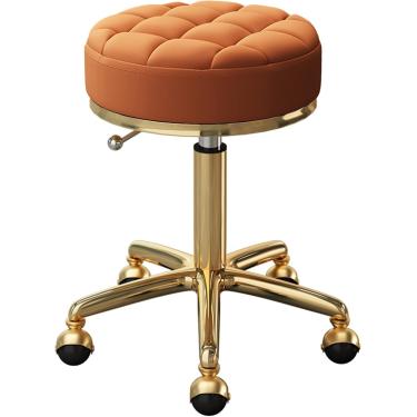 Imagem de Cadeira Com Rodas Ajustável Com Aço Metal Dourado 5 Garras Para Salões De Beleza, Escritório, Bancos De Bar - Assento Redondo Com Rodas De Terra - Móveis Ergonômicos Ideais (, Orange