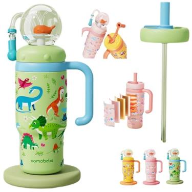 Imagem de Copo de fonte de baleia de aço inoxidável com alça 2025 copo de bebida com isolamento de esguicho de baleia copos de viagem infantil copo com bico pesado sem derramamento garrafa de água fofa com