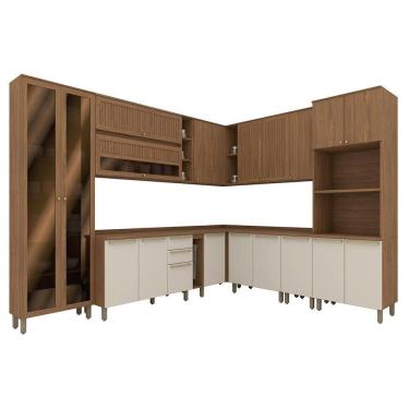 Imagem de Cozinha Modulada Requinte 12 Peças Com Cristaleira Nature/areia - Móveis Henn Nature/areia