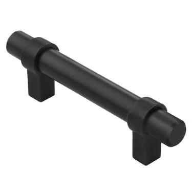 Imagem de Alzassbg Pacote com 10 alças de armário preto fosco, 3 polegadas (76 mm) furos centrais puxadores de armário barra reta ferragens de cozinha puxador de gaveta puxador de gaveta AL3081MB