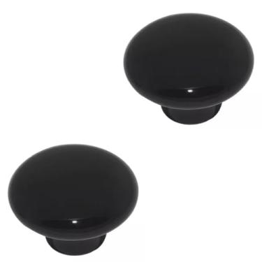 Imagem de Kit 02 Puxador De Porcelana Cerâmica Redondo Preto Liso Gaveta 32mm