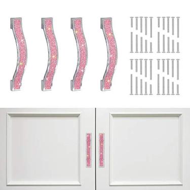 Imagem de Puxador de gaveta SAVORI cristal brilhante armário armário armário porta móveis maçanetas modernas quadradas puxadores para casa cozinha banheiro pacote com 4 (11 cm – pacote com 4, rosa)