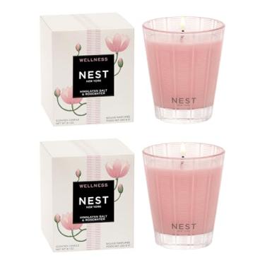 Imagem de NEST New York Vela clássica perfumada, sal do Himalaia e água de rosas - 230 g, pacote com 2 - Tempo de queima de até 60 horas cada - Recipiente de vidro reutilizável