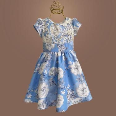 Imagem de Vestido Infantil Floral com Detalhe em Tule Bordado - Laureh, Azul, 08