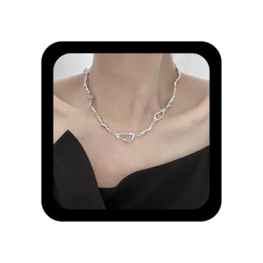 Imagem de Xduargs Colar punk de pedra da lua, colar de prata com costura de pedra preciosa vintage, colar de lava irregular, colar gótico, corrente de pedra da lua, joias femininas