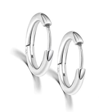 Imagem de Brinco Argola Punk Rock Ródio Aço Inoxidável Círculo Para masculino e feminino (Prata,2 par(8/8mm))