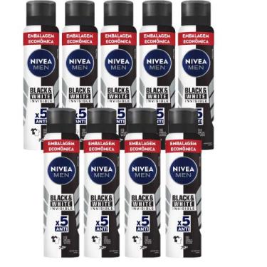 Imagem de Kit Desodorante Aerosol Nívea Black & White Masculino 200ml - 9 unidad