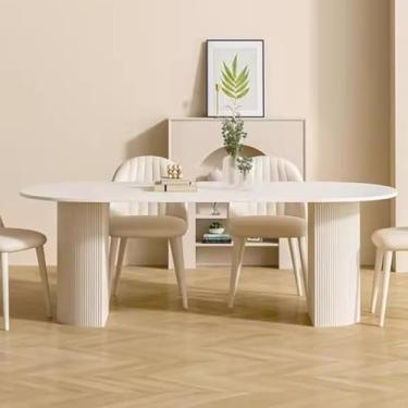 Imagem de Lzyjckh Mesa de Jantar Oval Branca de 125 cm – Tampo de pedra durável e base de metal resistente, Perfeita para espaços pequenos, Acomoda de 4 a 6 pessoas,47.2" Single Table
