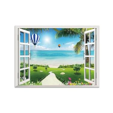 Imagem de Quadro de Parede Janela Falsa-Paisagens Impressões em Tela-Mar Praia Meadow-Natureza Pinturas Decoração 50x70cm-19x27in Sem Moldura