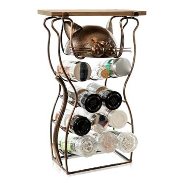 Imagem de Made Easy Kit Organizador de potes de temperos e especiarias - Escultura de decoração de arte funcional de metal e madeira - Bancada de cozinha (gato)