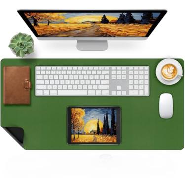 Imagem de Bloss Mouse pad de couro verde, protetor de mesa de couro, tapetes de mouse de uso de dois lados, tapetes de mesa de escritório, protetor de laptop, tapetes de teclado à prova d'água, bloco de escrita