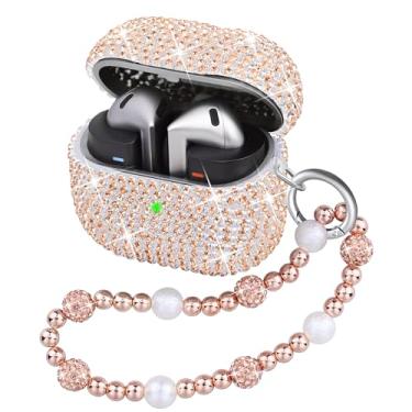 Imagem de Ucharmbead Capa compatível com Samsung Galaxy Buds 3 e Galaxy Buds 3 Pro, capa brilhante de cristal, com cordão brilhante e pingente de chaveiro para mulheres (champanhe)