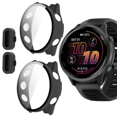Imagem de Capa compatível com Garmin Forerunner 570 com plugue antipoeira, capa Lamshaw com protetor de tela de vidro temperado + plugue antipoeira compatível com Garmin Forerunner 570 de 42 mm, 47 mm (pacote
