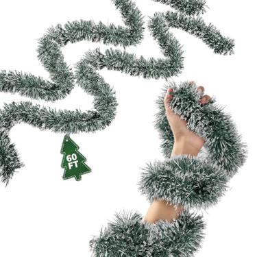Imagem de YOGINGO Guirlanda De Natal 60 Pés - Decorações Para Árvores Natal, Enfeites Decoração Interiores E Exteriores, Teto Com Torção Metálica Ano Novo (Verde)