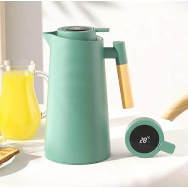Imagem de Garrafa Térmica Digital com Display LED, 1 Litro, Ideal para Café, Chá e Bebidas, Mantém Quente e Frio, Com Medidor de Temperatura- QH Shopp (Branco.) (Verde Escuro)