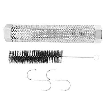 Imagem de Tubo de fumaça de aço inoxidável Cffuvros para churrasqueira de churrasqueira, tubo de fumante de pellets hexagonal de 12 polegadas com gancho de escova, fumar fumaça reutilizável